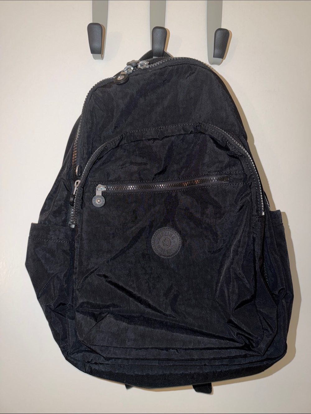 Kipling Black Nylon Backpack with Front Zip Pocket
